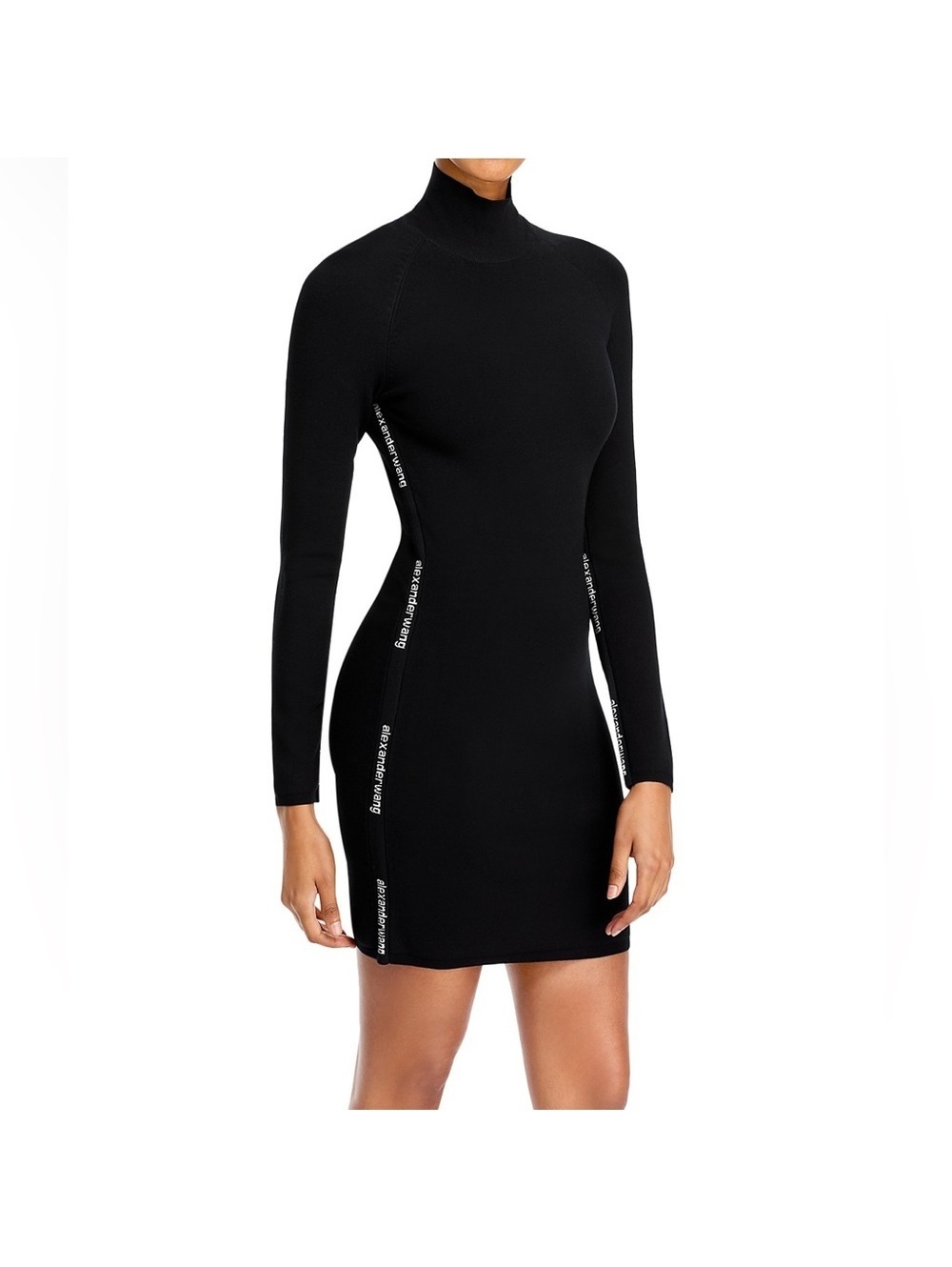 Alexander Wang Bodycon LS Turtleneck Dress w/Logo Jacquard Trim Size L NEW wTag